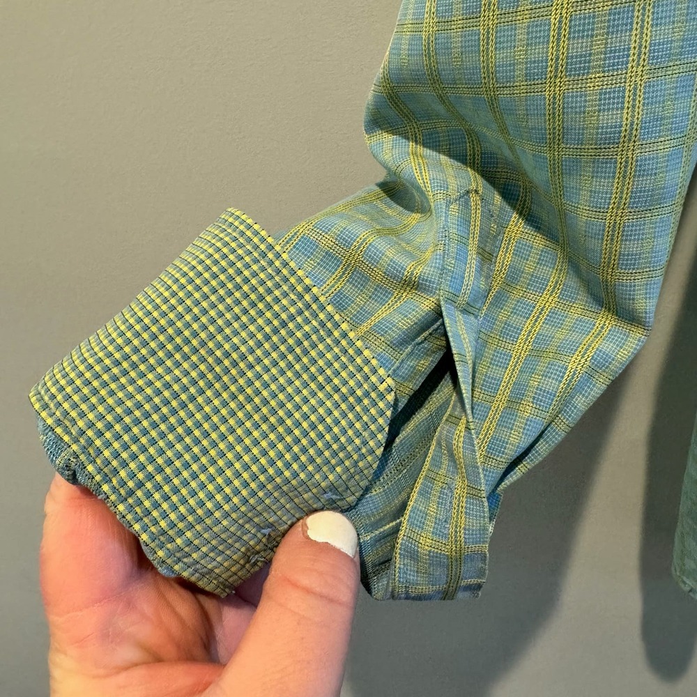 Bugatchi Uomo Flip Cuff Dress Shirt Plaid Long Sleeve Button Up Size L - Picture 7 of 11